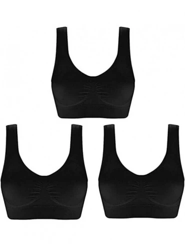 Bustiers & Corsets Women 3 Pack Comfort Seamless Sport Bra Shockproof Padded Vest Tops Underwear - Black - CX199GY8X5O $22.24