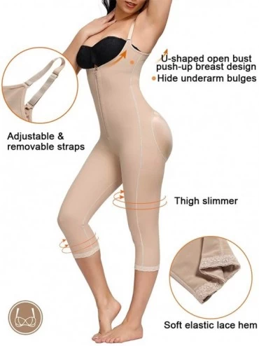 Shapewear Women Open-Bust Body Shaper Hi-Waist Tummy Control Fajas Butt Lifter Thigh Shapewear Capri Leggings - Beige - CG192...
