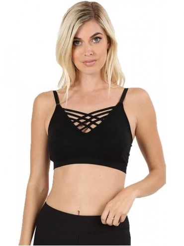 Bras Women's Sexy Cross Strappy Wirefree Sports Bra Bralette with Removable Pads - Black - CK18OGD0KWE $27.22