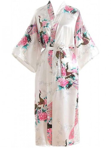 Long Bath Robe Sexy Kimono Satin Lace Nightgown Deep V Neck Sleep Dress ...