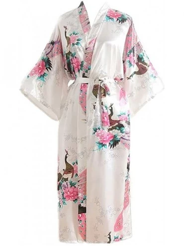 Nightgowns & Sleepshirts Satin Long Nightgown Robes Loose Japanese Style Kimono Yukata Sleep Wear - White - CT18YDKN9EO $49.61