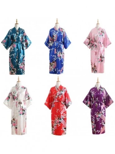 Nightgowns & Sleepshirts Satin Long Nightgown Robes Loose Japanese Style Kimono Yukata Sleep Wear - White - CT18YDKN9EO $24.13