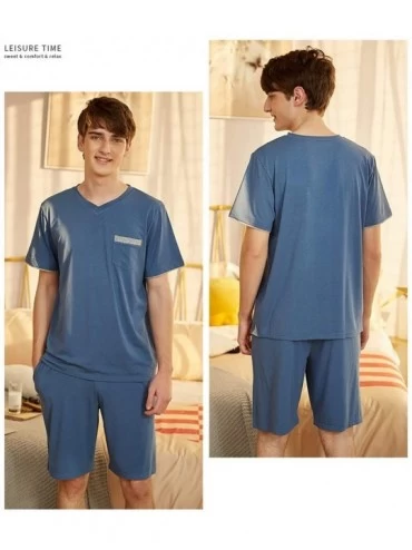 Sleep Sets Summer Men's Pajamas Set Sleepwear Short Sleeve Casual Soft Big Size L-3XL Mens Pyjama Men Clothes-Dark Blue-L - D...