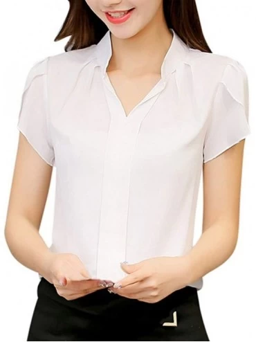 Garters & Garter Belts Fashion Womens Casual Chiffon Short Sleeve Splice Lace Crop Top Blouse - White-b - CN18SXNH387 $12.14