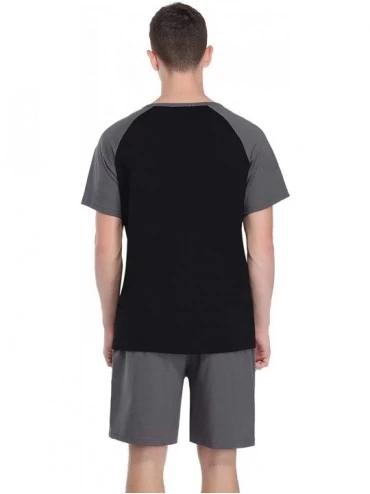 Sleep Sets Men's Pajama Set Cotton Sleepwear Lounge Set 3-Button Neck Short Sleeves Tops and Shorts - B-black - CD19CAKSKHD $...