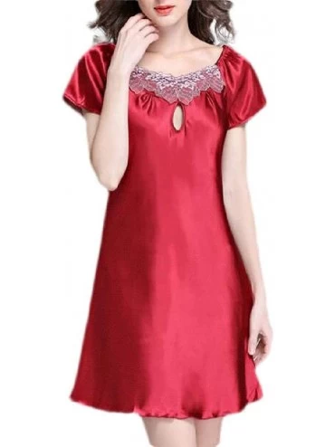 Nightgowns & Sleepshirts Loungewear Satin Short Sleeve Comfy Nightgown Nightwear - 2 - C319DDYEXRK $38.14