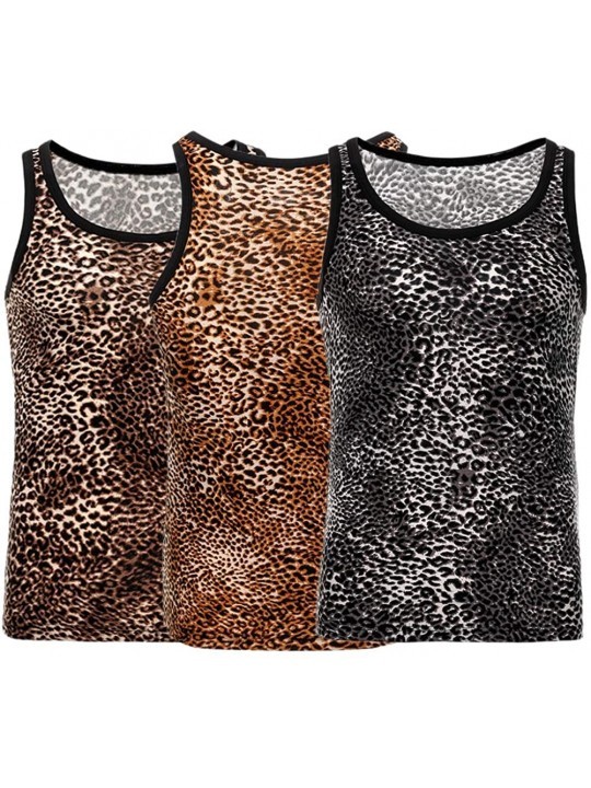 Shapewear Sexy Men's Leopard Print Swimwear Vest Men Leotard Bodysuit Leopard Print Tank Top - C318XTNE2LQ $30.31