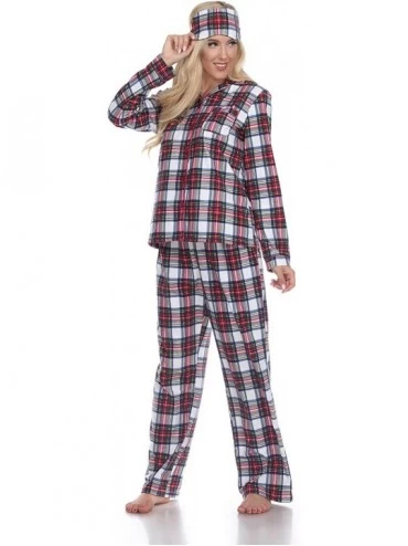 Sets Women's Printed Flannel Pajama Set with Eye Mask - Red/White - CC18Y63HNSM $49.29