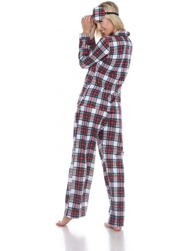 Sets Women's Printed Flannel Pajama Set with Eye Mask - Red/White - CC18Y63HNSM $29.71