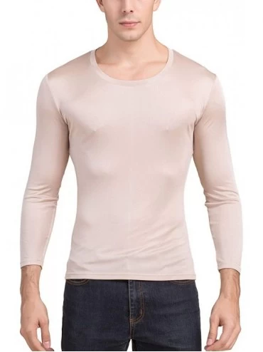 Thermal Underwear Mens Pure Silk Scoop Neck Long Sleeves Long Johns Top only - Beige - CB18AHZE4X6 $29.37