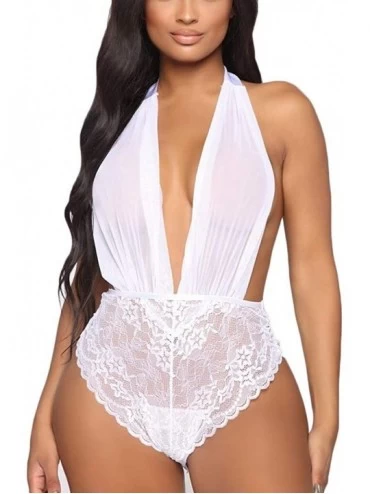 Slips New Women Sexy Lingerie Deep V-Neck Halter Backless Bodysuit Underwear Jumpsuit - White - C118XXYC2IC $21.81