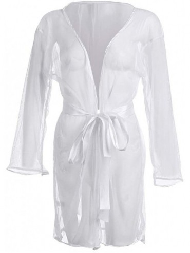 Robes Women Cotton lace Robe Bridesmaid Robes Wedding Robe Bridal Bride Robe One Piece Nightwear - White - C01970IUE3X $27.84