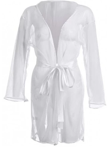Robes Women Cotton lace Robe Bridesmaid Robes Wedding Robe Bridal Bride Robe One Piece Nightwear - White - C01970IUE3X $16.84