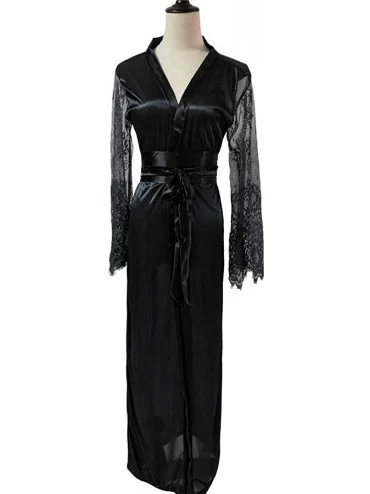 Robes Women Kimono Robes Lightweight Long Bathrobes Satin Nightdress Silk Lace Lingerie Nightgown Sleepwear Sexy Robes Black ...
