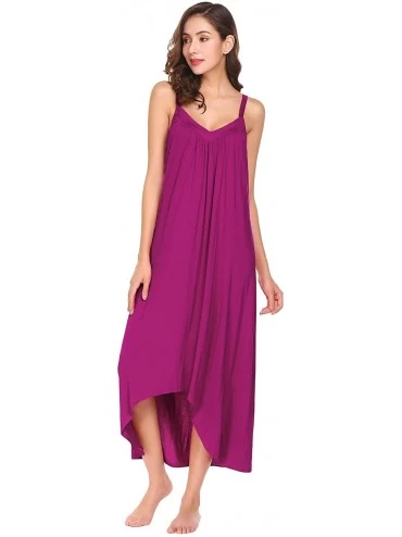 Nightgowns & Sleepshirts Womens Sleeveless Long Nightgown Summer Slip Night Dress Cotton Sleepshirt Chemise - A-rose Red_6696...