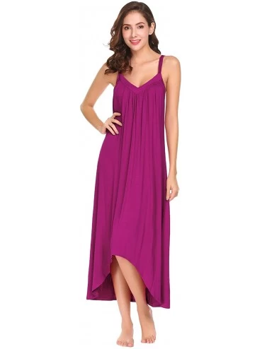 Nightgowns & Sleepshirts Womens Sleeveless Long Nightgown Summer Slip Night Dress Cotton Sleepshirt Chemise - A-rose Red_6696...