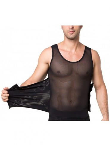 Shapewear Men's Chest Compression Shirt Slimming Body Shaper Vest Undershirt - Black - CF18MHY0MLK $30.57