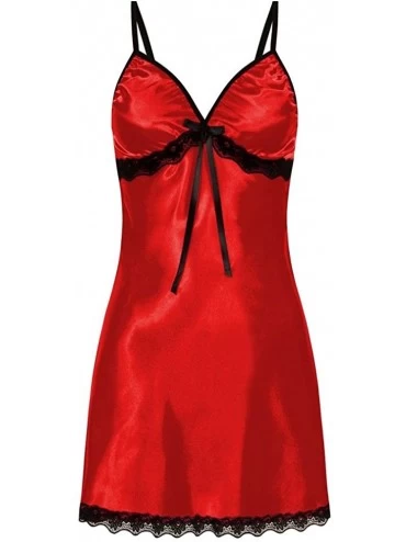 Nightgowns & Sleepshirts Plus Size Lace Nighte Dress Womens Bow Sleepskirt Lingerie Babydoll Nightwear - A Red - CZ18IUOW495 ...