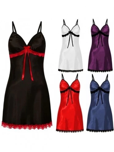 Nightgowns & Sleepshirts Plus Size Lace Nighte Dress Womens Bow Sleepskirt Lingerie Babydoll Nightwear - A Red - CZ18IUOW495 ...