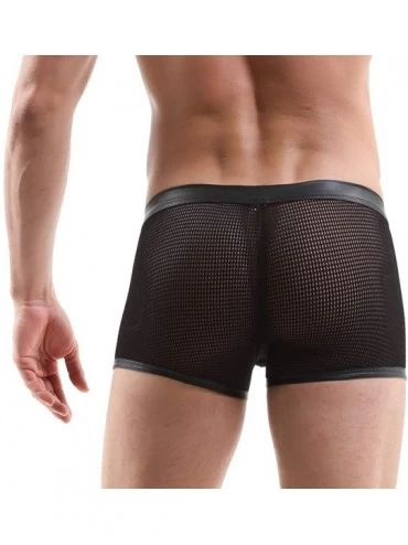 Boxer Briefs Mesh Boxer Briefs for Men-Hipster Bulge Pouch Trunks Medium Rise Underwear Pu Waistband Panties No Ride Up - Bla...