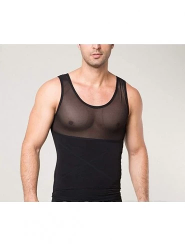 Shapewear Men's Chest Compression Shirt Slimming Body Shaper Vest Undershirt - Black - CF18MHY0MLK $15.09