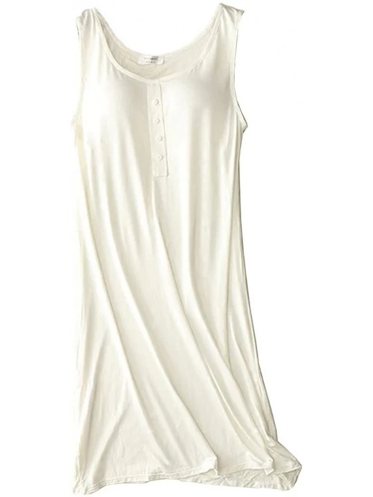 Nightgowns & Sleepshirts Women's Sleeveless Buttons Decor Long Tank Built-in Bra Casual Sleepwear Dress - S1-white - CB18SU8E...