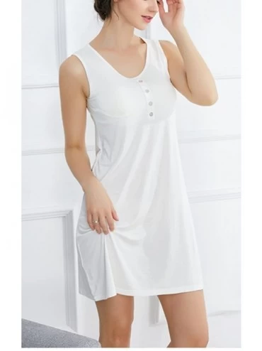 Nightgowns & Sleepshirts Women's Sleeveless Buttons Decor Long Tank Built-in Bra Casual Sleepwear Dress - S1-white - CB18SU8E...