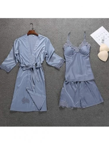 Nightgowns & Sleepshirts Solid Sling Sleepcoat Peignoir Sling Lace Trim Nightshirt with Chest Pad Long Sleeve Robe Night-Gown...
