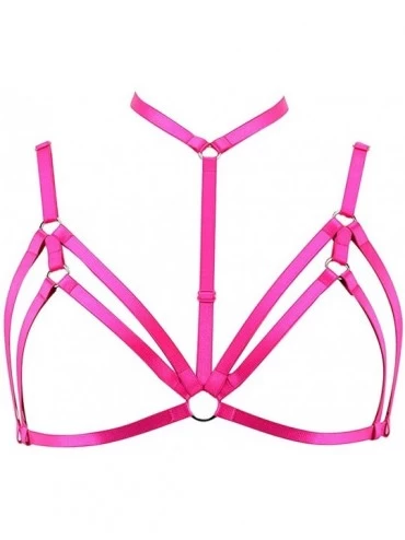 Bras Adjustable Size Punk Gothic Clothing Carnival Party Harness Bra Women Caged Bralette - Rose Red - CN18R3UTZYU $18.02