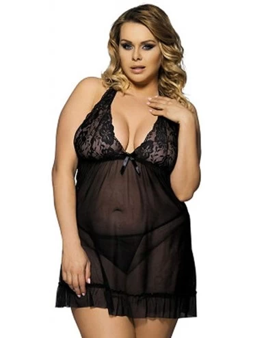 Slips Comfortable Alluring Five Colors Wome's V Neck Babydoll Lingerie Sexy Sleepwear - Black - CQ190NGG046 $34.73