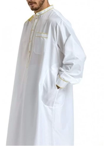 Robes Islamic Thobe Stand Collar Embroidery Long Sleeve Middle Eastern Arab Muslim Wear Robe Clothes for Men Size M (White) -...