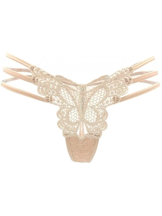 Panties Women Sexy Panties Strappy G-String with Butterfly Pattern - Moccasin - C218USGXCLR $8.61