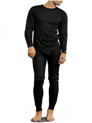 Thermal Underwear Men's Ultra Soft Thermal Underwear Long Johns Set - Black - C418A4EKXUN $17.14