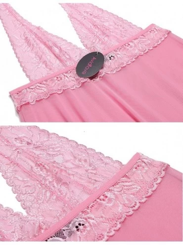 Baby Dolls & Chemises Women Lace Babydoll Lingerie Sleepwear Mesh Chemises - Rose Red - C6199427WNW $22.55
