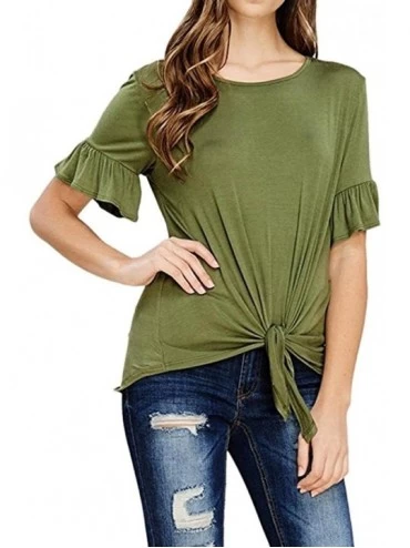 Tops Casual O Neck Tops Short Sleeve Blouses Knot Tie Front Loose Tee T-Shirt for Women - Green - CF18GH2KOIK $27.83