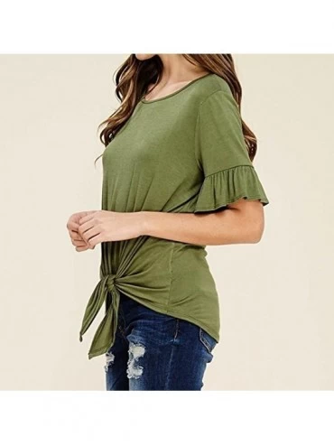 Tops Casual O Neck Tops Short Sleeve Blouses Knot Tie Front Loose Tee T-Shirt for Women - Green - CF18GH2KOIK $16.77