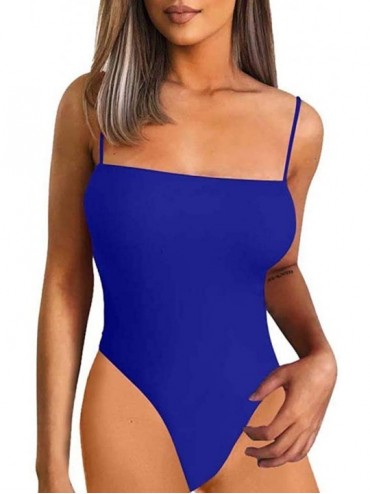 Shapewear Women's Spaghetti Strap Bodysuits Tops Back Adjustable Solid Basic Leotard - Royal Blue - C218RI582AH $23.86
