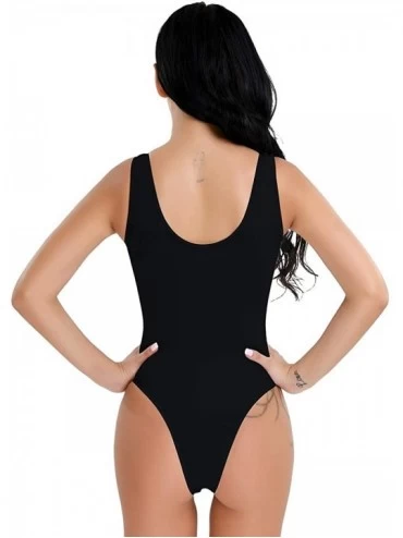 Shapewear Womens Sheer Mesh Sleeveless Swimsuit Monokini High Cut Thongs Leotard Bodysuit Beachwear - Black - C918SXUKTXS $10.32
