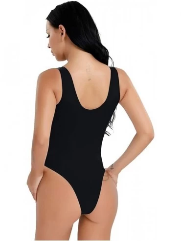 Shapewear Womens Sheer Mesh Sleeveless Swimsuit Monokini High Cut Thongs Leotard Bodysuit Beachwear - Black - C918SXUKTXS $10.32