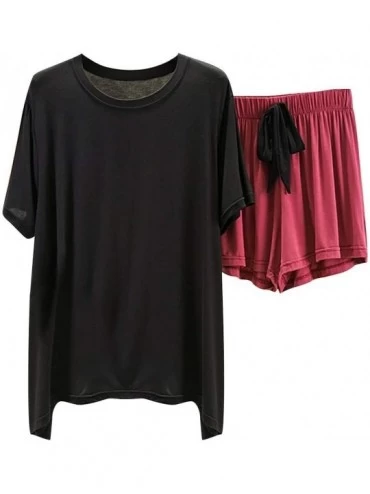 Sets Short Pajama Set Short Sleeve T Shirt Loose Elastic Waist Short Lightweight - Black - CY1908RMG9M $46.22