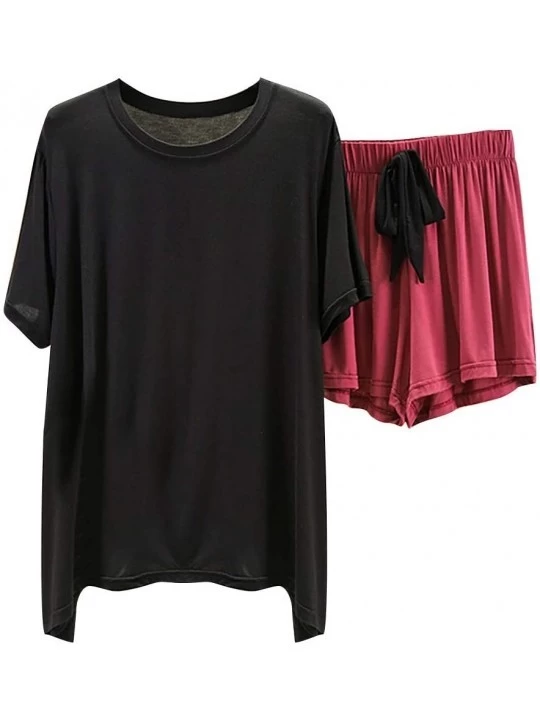 Sets Short Pajama Set Short Sleeve T Shirt Loose Elastic Waist Short Lightweight - Black - CY1908RMG9M $22.18
