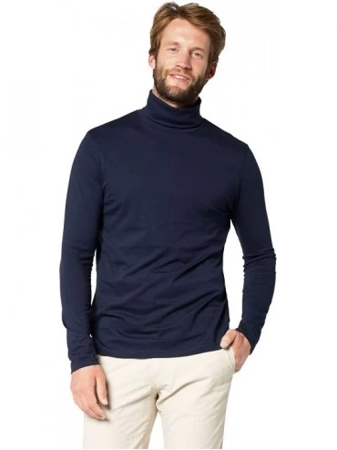 Undershirts Men's Roll Neck Soft Cotton Long-Sleeve Tops - Navy - CJ11OS2P1LB $51.15