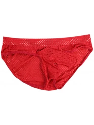 Boxer Briefs Mens Underwear Breathabl Hole Long Separate Pouch Boxer Breifs Undies - Red - CJ186287WIE $20.88