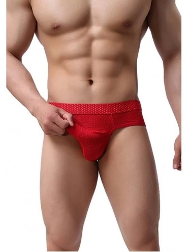 Boxer Briefs Mens Underwear Breathabl Hole Long Separate Pouch Boxer Breifs Undies - Red - CJ186287WIE $13.74