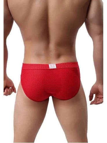 Boxer Briefs Mens Underwear Breathabl Hole Long Separate Pouch Boxer Breifs Undies - Red - CJ186287WIE $13.74