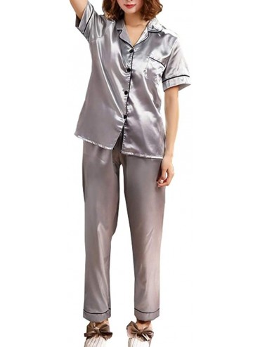 Sets Womens Silk Satin Pajamas Set Short Sleeve Sleepwear Loungewear - Grey - C018Q2RKRKH $13.58