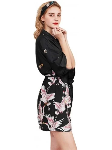 Robes Womens Robe Satin Kimono Silk Short Bathrobe Sleepwear Dressing Gown Pajama - Black - CU197YNL9HI $22.74