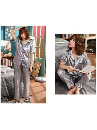 Sets Womens Silk Satin Pajamas Set Short Sleeve Sleepwear Loungewear - Grey - C018Q2RKRKH $13.58