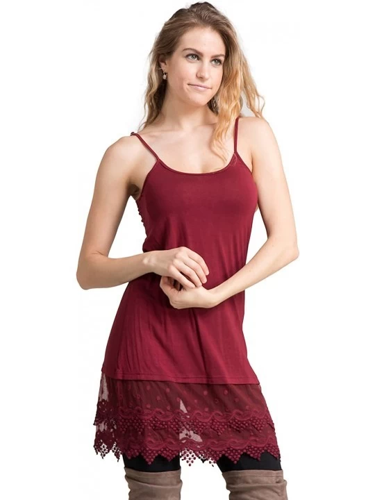 Slips Womens LACE Trim Solid Slip Extender with Adjustable Strap - Wine - CI1899GWD2R $22.78