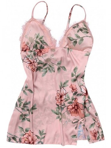 Accessories Fashion Lingerie Set Sexy Flower Satin Silk Sleepdress Thong Underwear for Women - Pink - CS199UH73SQ $32.58